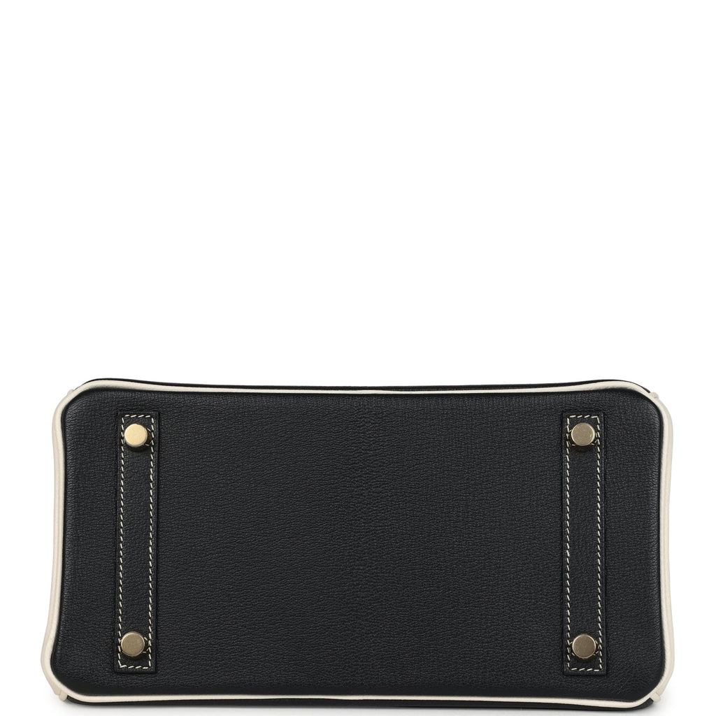 Hermès Special Order (HSS) Birkin 25 Bi-Color Black and Nata Chevre Mysore Brushed Gold Hardware
