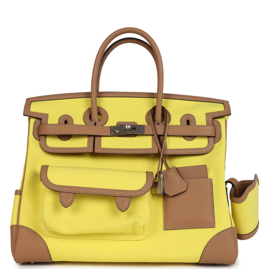 Birkin Cargo 35 Jaune Citron Toile and Chai Swift Palladium Hardware