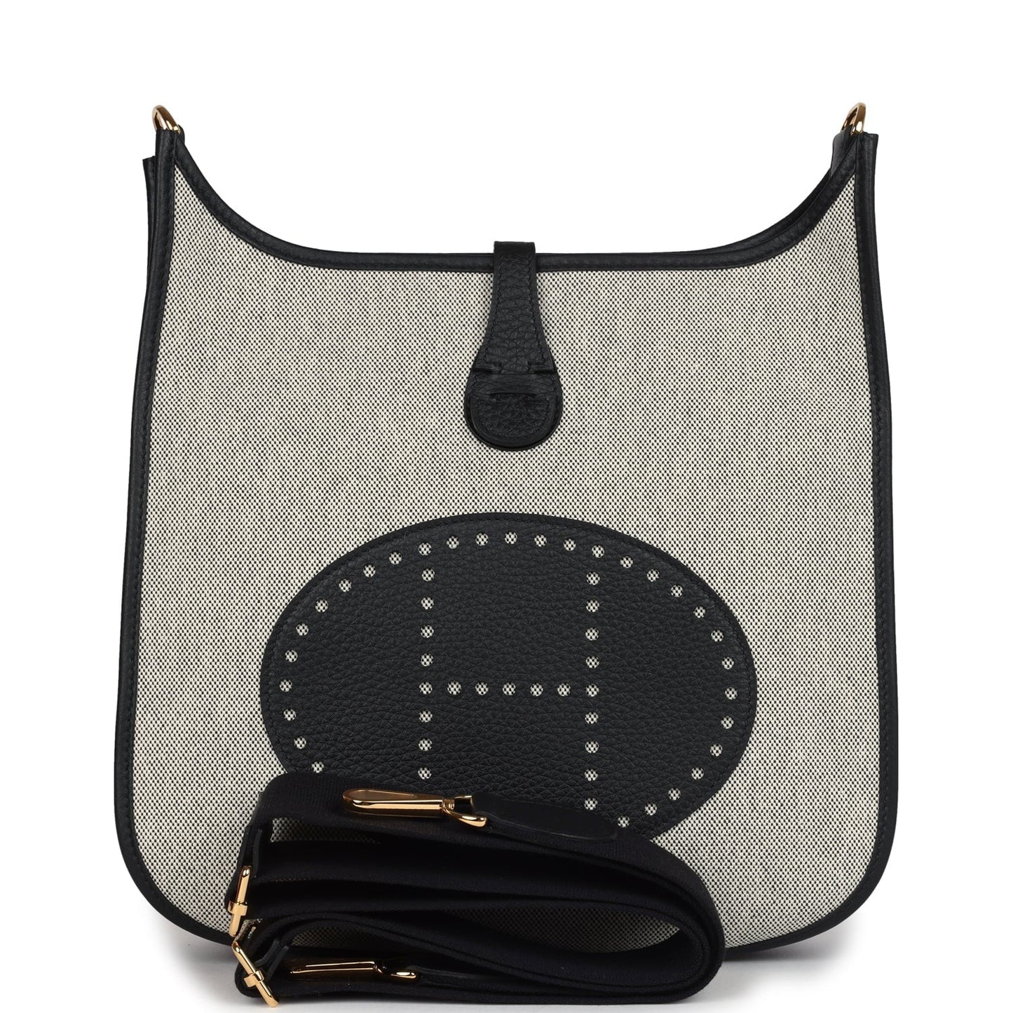 Evelyne III PM Black Clemence and Ecru Toile Gold Hardware