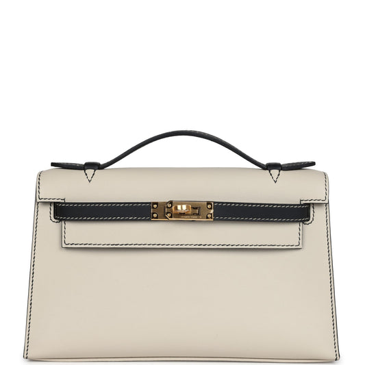 Special Order (HSS) Kelly Pochette Beton and Black Swift Gold Hardware