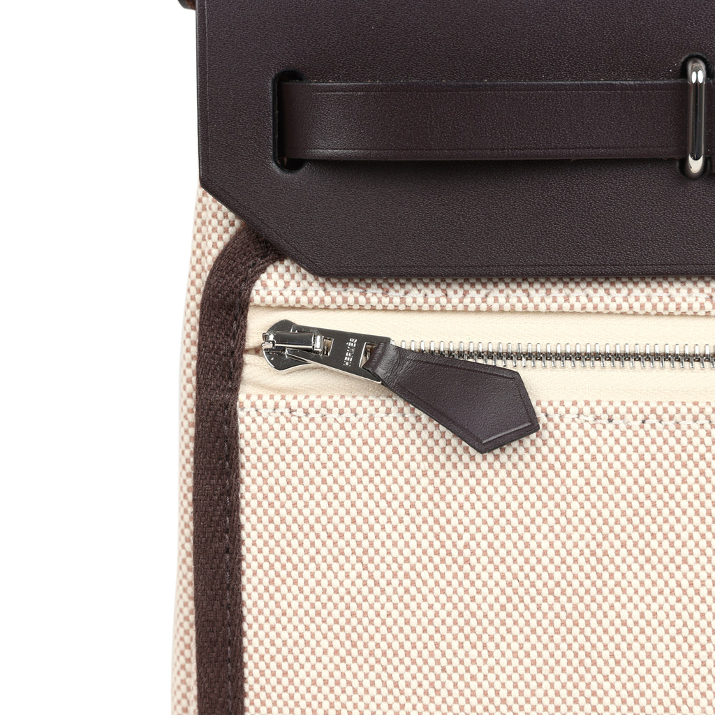 Herbag Zip 20 Mini Ecru and Beige Toile H Canvas and Ebene Vache Hunter Palladium Hardware