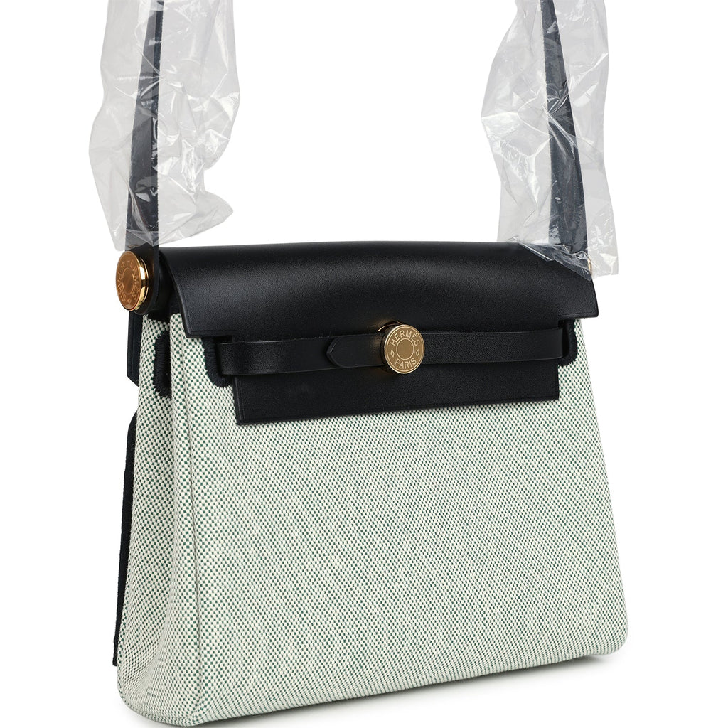 Herbag Zip 20 Mini Ecru and Vert Moyen Toile H Canvas and