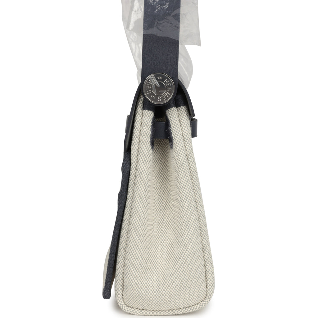 Herbag Zip 20 Mini Ecru and Bleu Glacier Toile H Canvas and Ardoise Vache Hunter Palladium Hardware