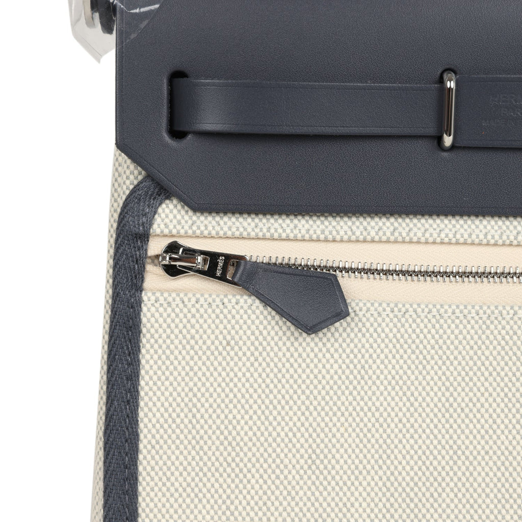Herbag Zip 20 Mini Ecru and Bleu Glacier Toile H Canvas and Ardoise Vache Hunter Palladium Hardware