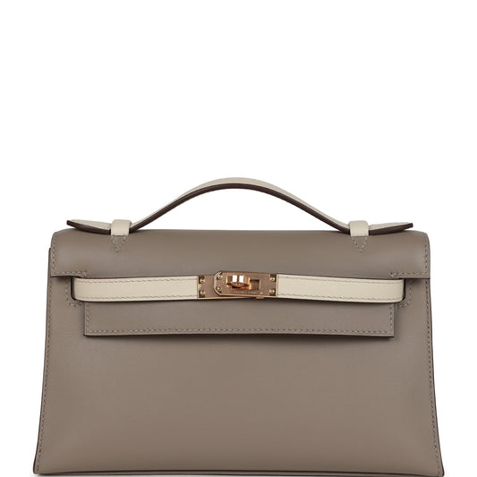 Special Order (HSS) Kelly Pochette Gris Asphalte and Beton Swift Rose Gold Hardware