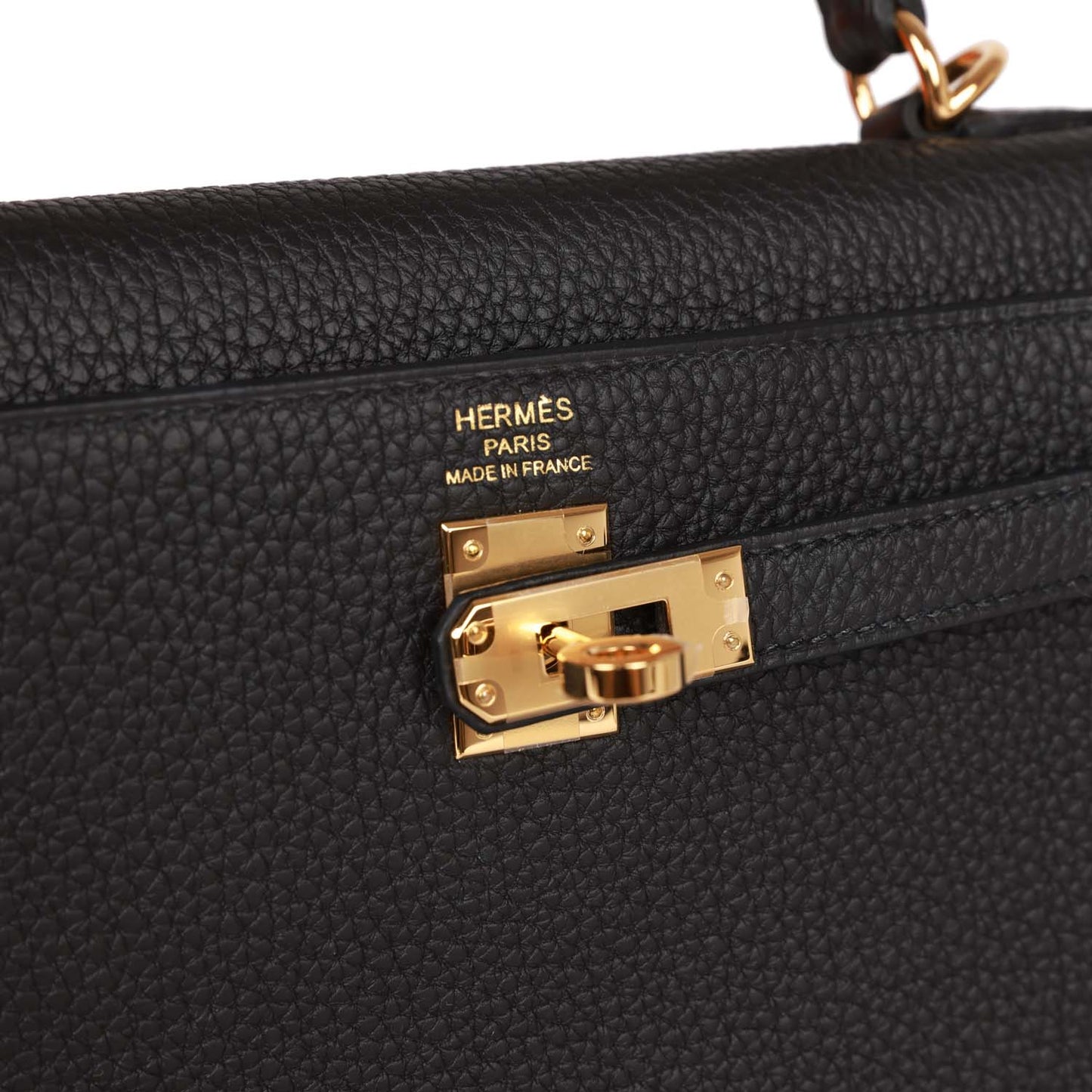 Kelly Retourne 25 Black Togo Gold Hardware