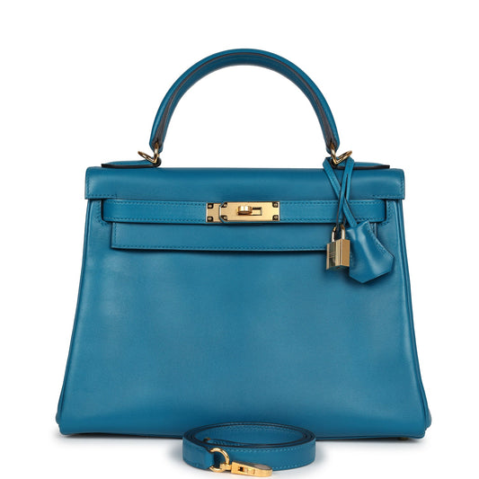 Kelly Retourne 28 Bleu Izmir Tadelakt Gold Hardware