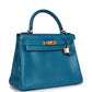 Kelly Retourne 28 Bleu Izmir Tadelakt Gold Hardware