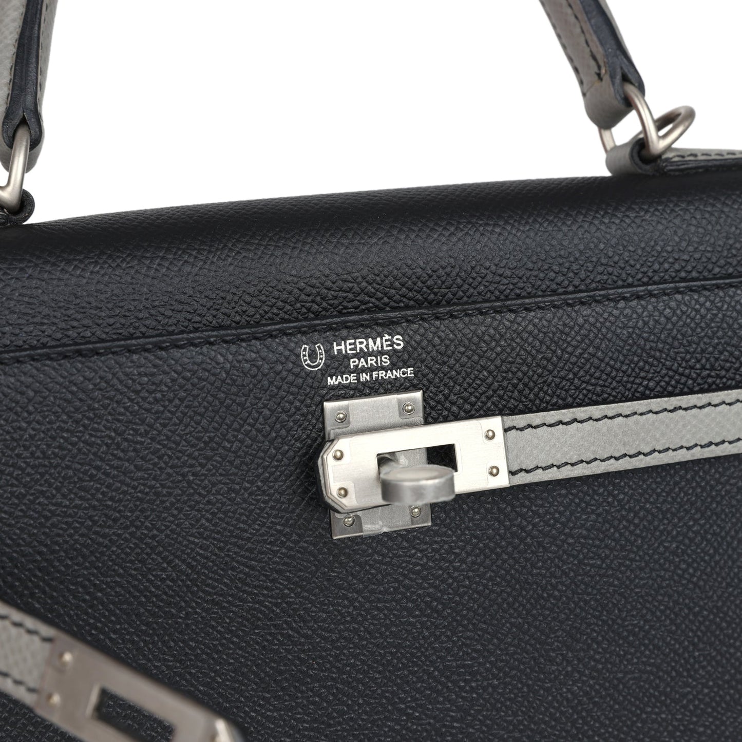 Special Order (HSS) Kelly Sellier 25 Black and Gris Mouette Epsom Brushed Gold Hardware