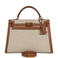 Vintage Kelly Sellier 32 Gold Courchevel and Ecru-Beige Toile H Canvas Gold Hardware