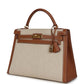 Vintage Kelly Sellier 32 Gold Courchevel and Ecru-Beige Toile H Canvas Gold Hardware