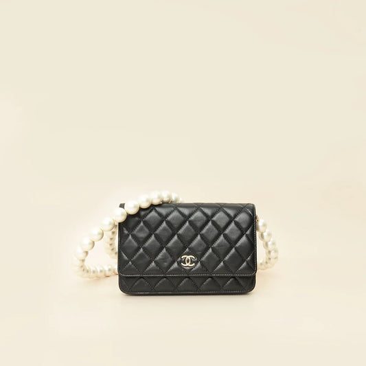 Chanel Black Maxi Pearls Wallet on Chain