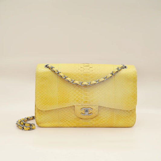 Chanel Yellow Python CC Classic Double Flap Jumbo