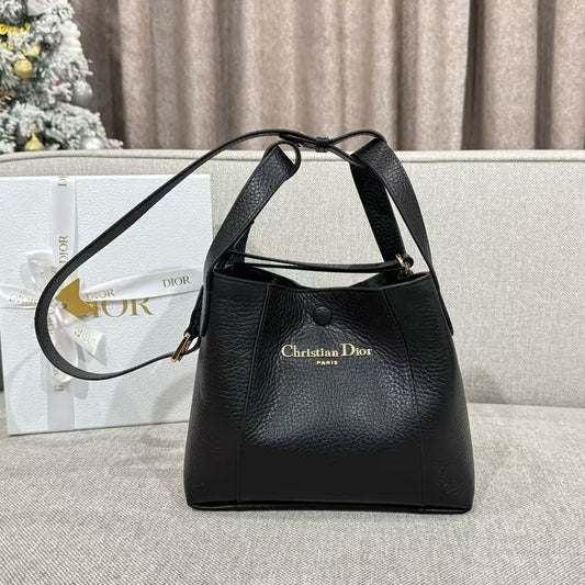 Black Leather Structured Shoulder Bag