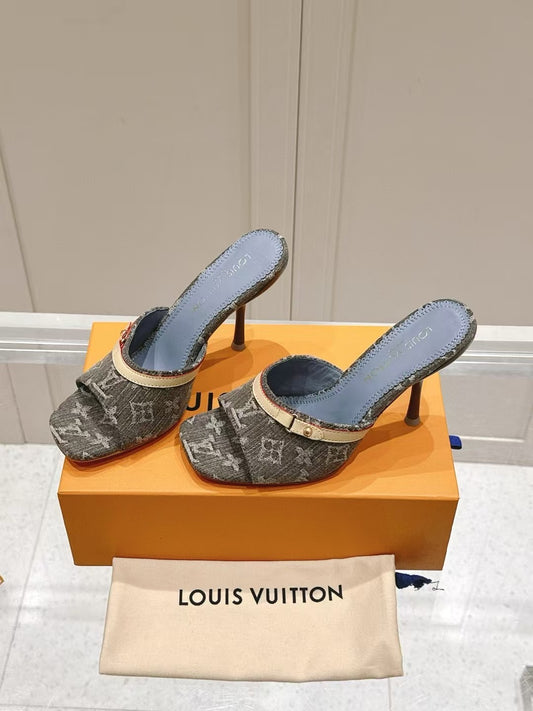 Textured Open-Back Sandals with Slim Heel
