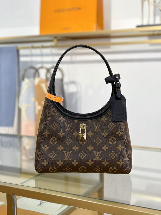 Curved Shoulder Bag with Lock Detail