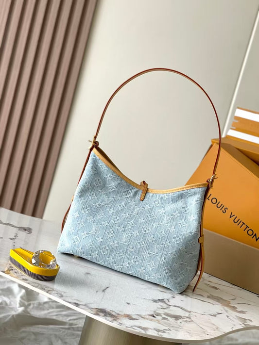 Soft Denim Shoulder Bag with Minimal Trim