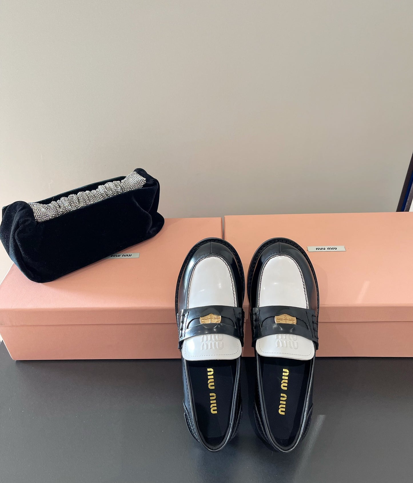 Black and white loafers