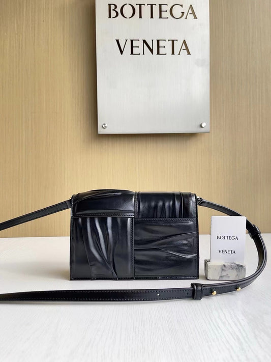 Glossy Folded Leather Shoulder Bag with Adjustable Strap