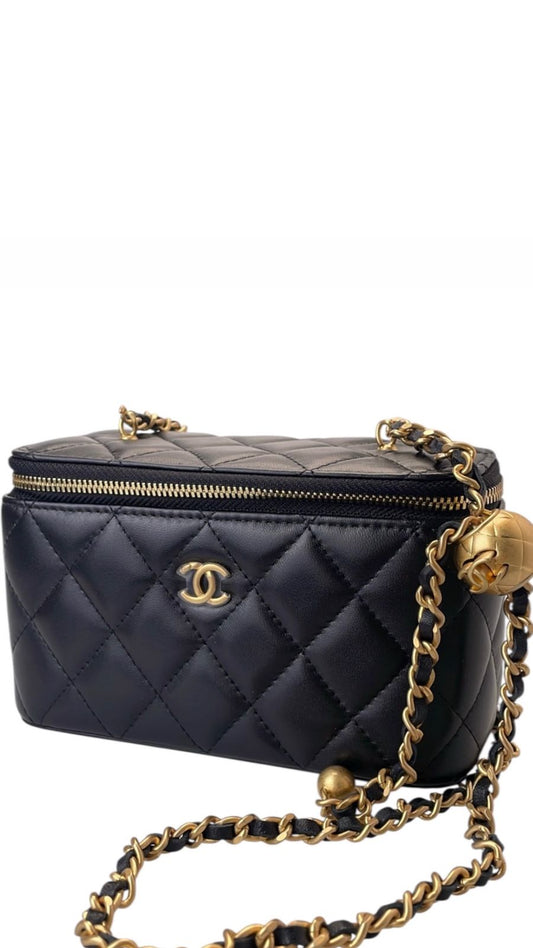 Chanel Black Quilted Lambskin Leather Vanity Case Chain Bag