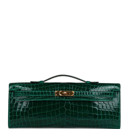 Kelly Cut Emerald Shiny Crocodile Gold Hardware
