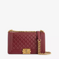 Lambskin Quilted Medium Boy Flap Dark Red