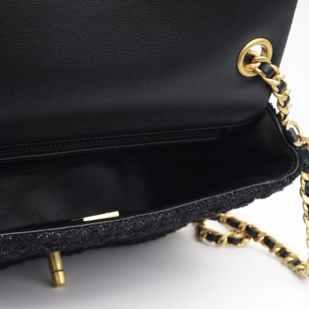 Chanel Black Square Tweed CC Flap Crossbody Bag