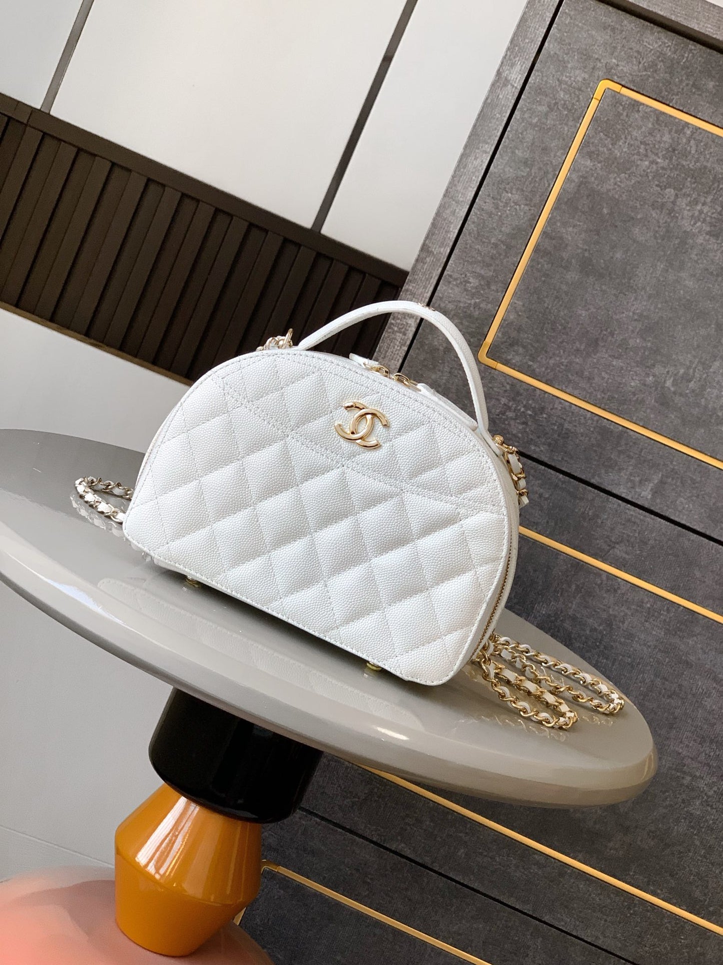 Curved Quilted Bag with Chain Strap
