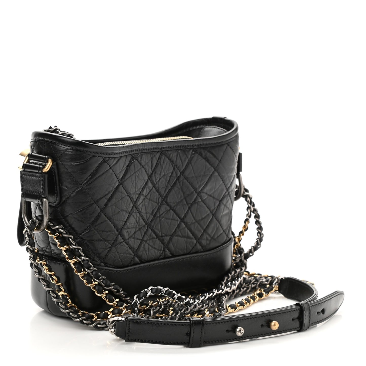 Chanel Aged Calfskin Quilted Small Gabrielle Hobo Black