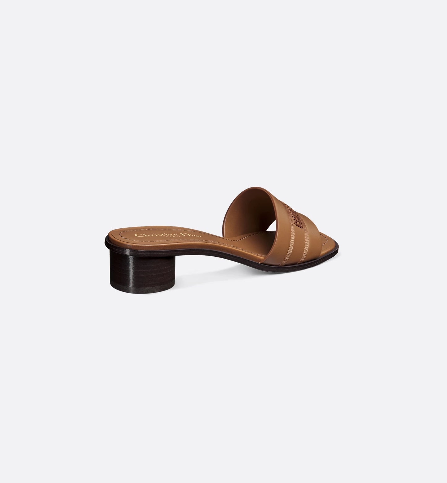 Camel Calfskin Dway Heeled Slide