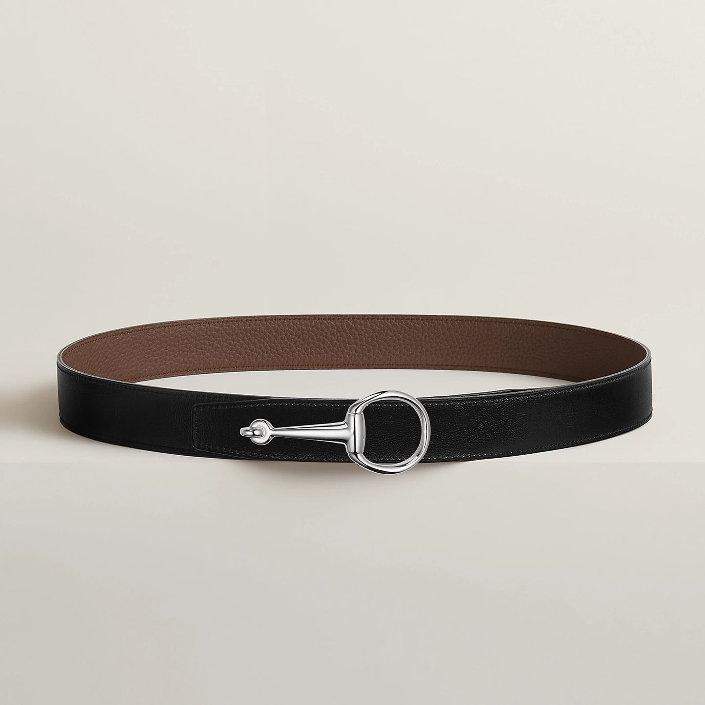 NOIR / GOLD-BLEU MARINE / ÉCORCE  CASAQUE BELT BUCKLE & REVERSIBLE LEATHER STRAP 32 MM