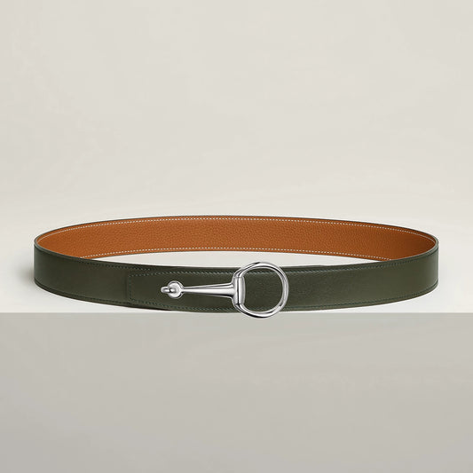 VERT-DE-GRIS / GOLD-NOIR / ÉBÈNE  CASAQUE BELT BUCKLE & REVERSIBLE LEATHER STRAP 32 MM