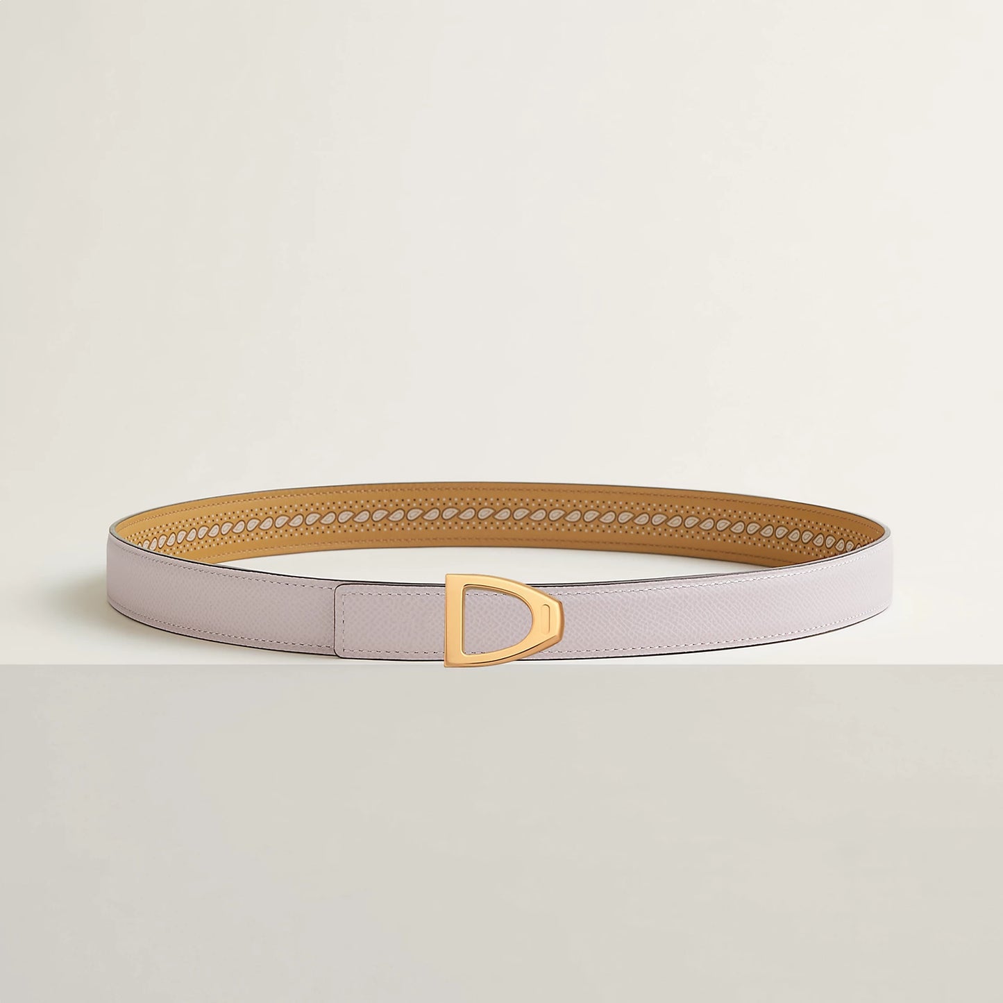 NOIR / GOLD - HAVANE / MAUVE PÂLE  CAVALIERE BELT BUCKLE & REVERSIBLE LEATHER STRAP 24 MM