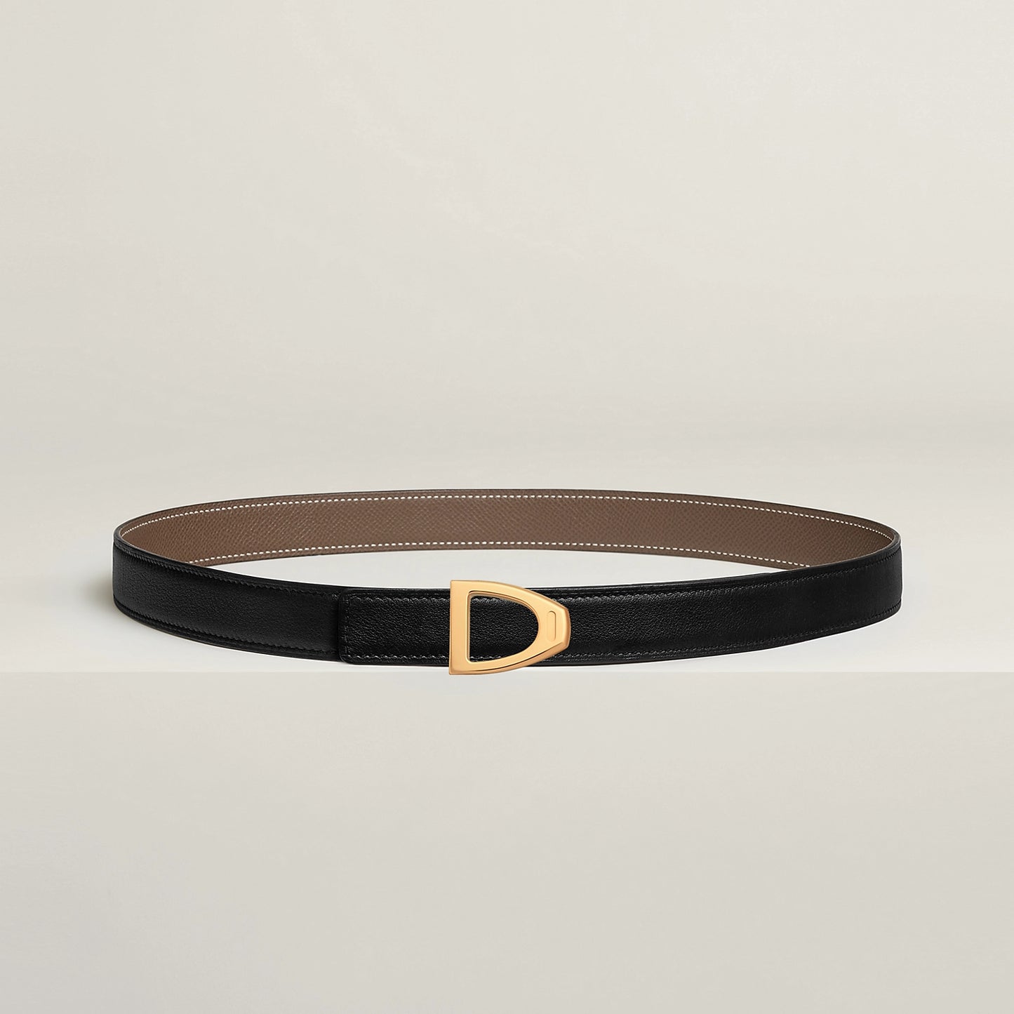 NOIR / GOLD - HAVANE / MAUVE PÂLE  CAVALIERE BELT BUCKLE & REVERSIBLE LEATHER STRAP 24 MM