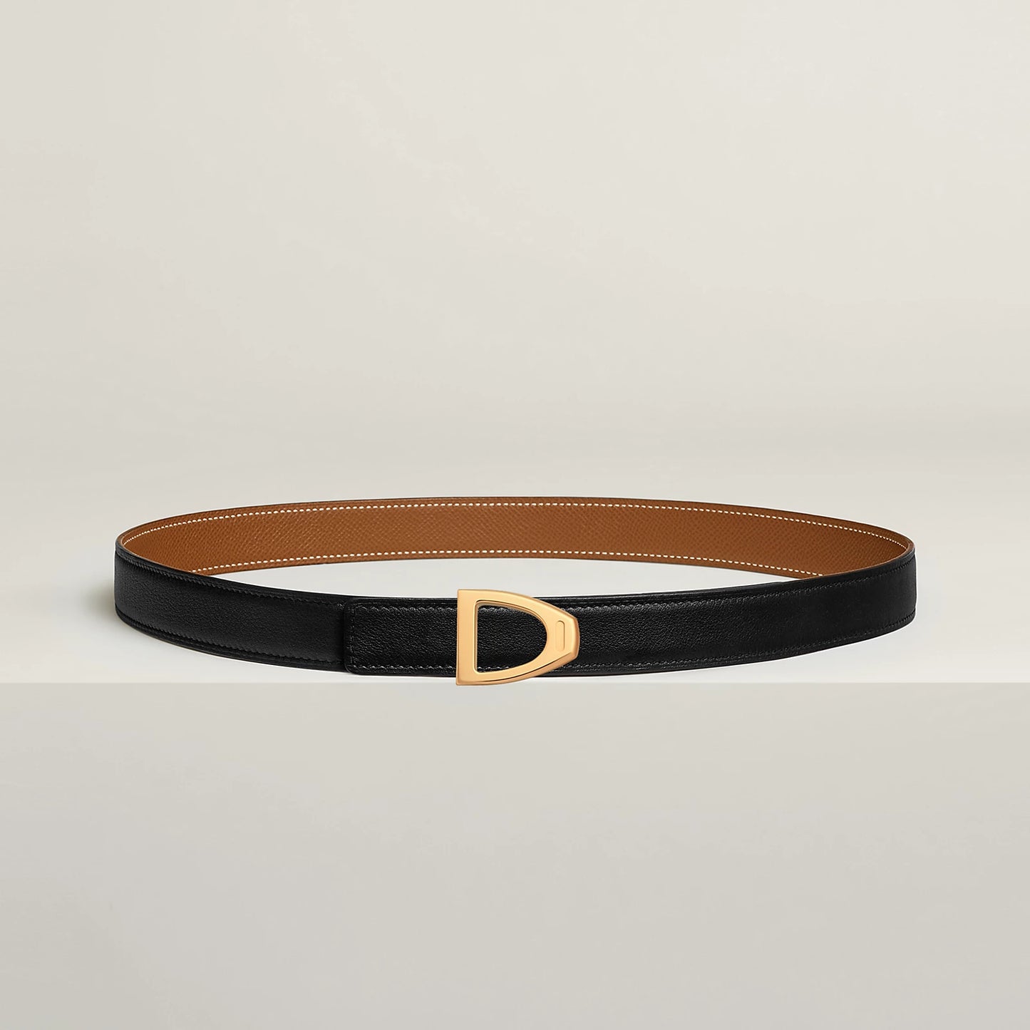 NOIR / GOLD - HAVANE / MAUVE PÂLE  CAVALIERE BELT BUCKLE & REVERSIBLE LEATHER STRAP 24 MM