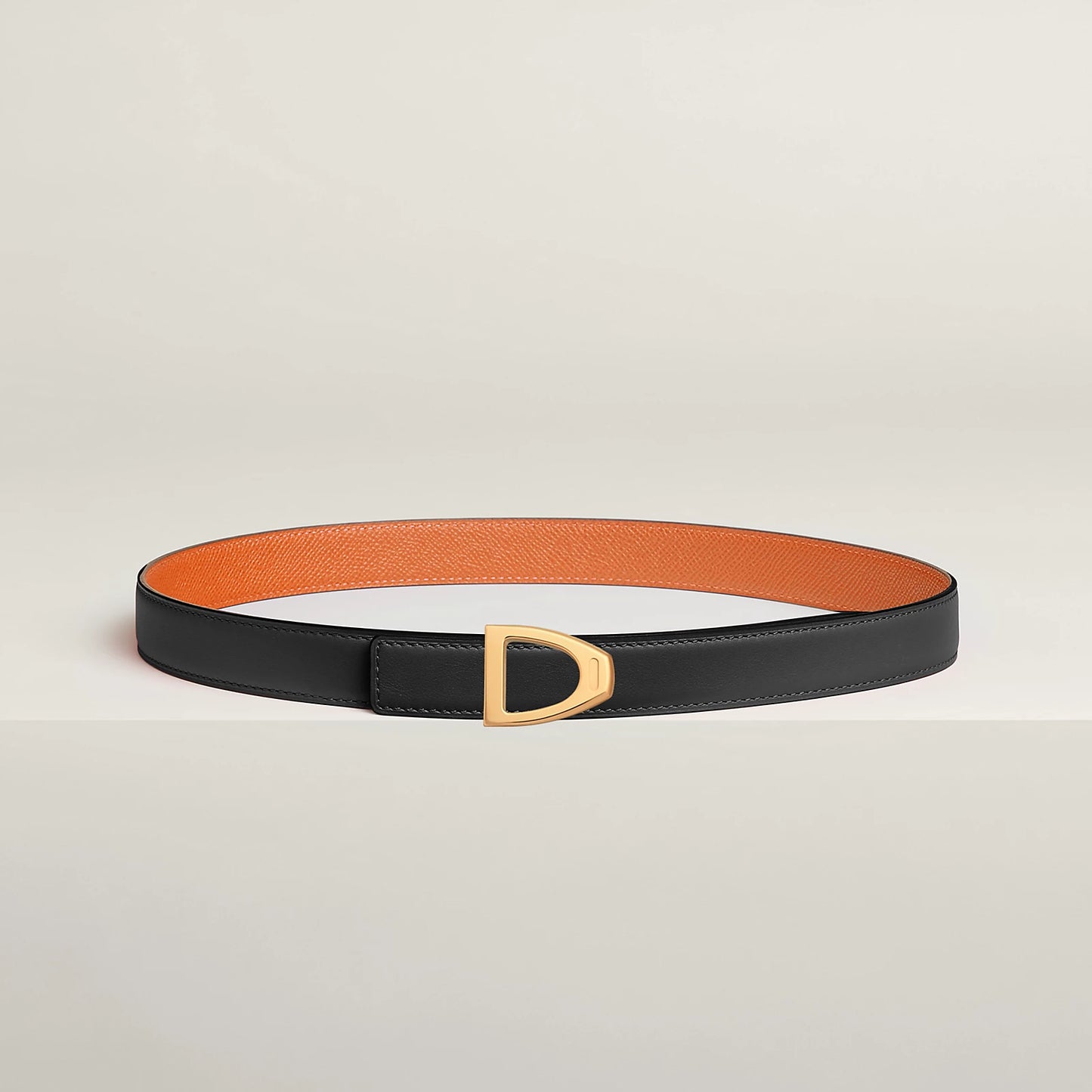 NOIR / GOLD - HAVANE / MAUVE PÂLE  CAVALIERE BELT BUCKLE & REVERSIBLE LEATHER STRAP 24 MM
