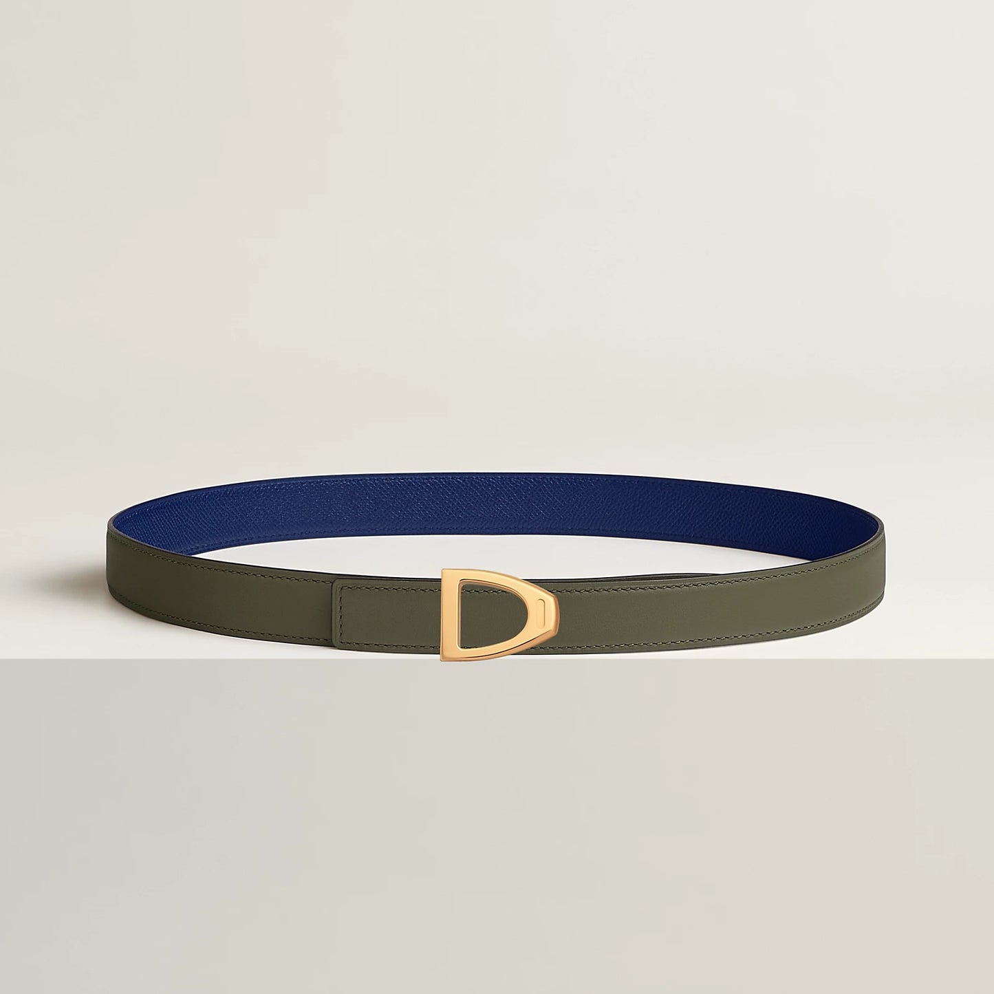 NATUREL SABLE / ORANGE FIELD-SÉSAME / VERT CYPRÈS CAVALIERE BELT BUCKLE & REVERSIBLE LEATHER STRAP 24 MM