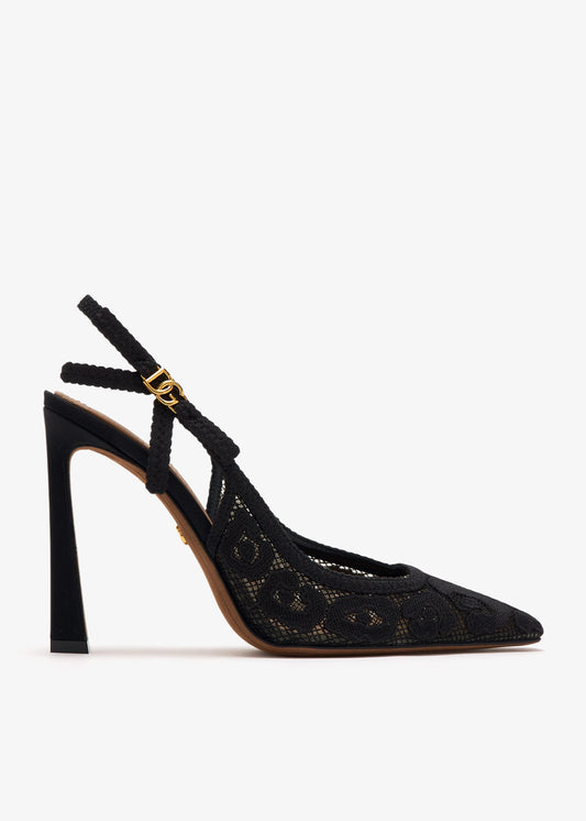 DOLCE & GABBANA Leopard Appliqué Lace Slingbacks