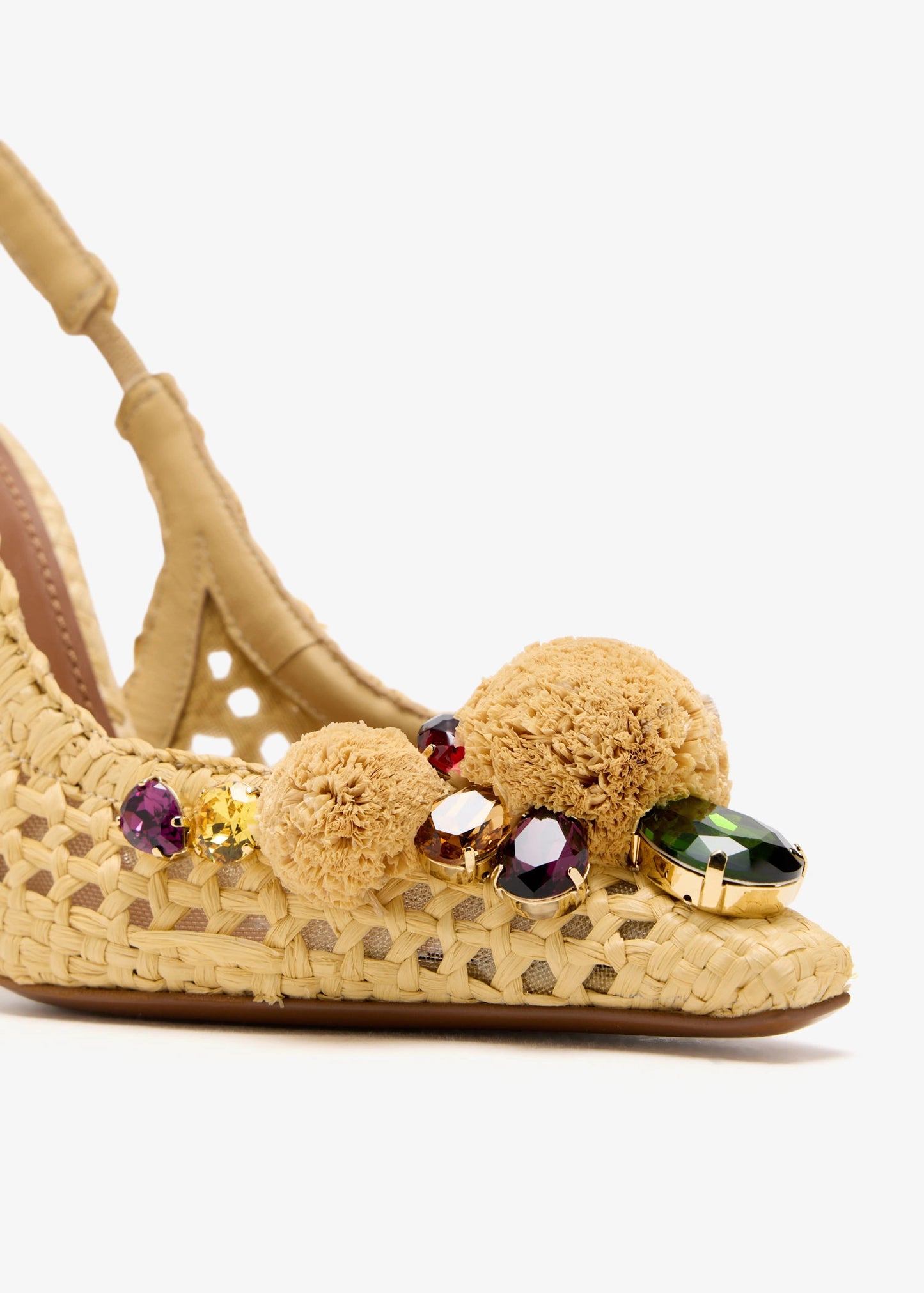 DOLCE & GABBANA Gemstone-embellished raffia slingback pumps