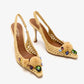 DOLCE & GABBANA Gemstone-embellished raffia slingback pumps