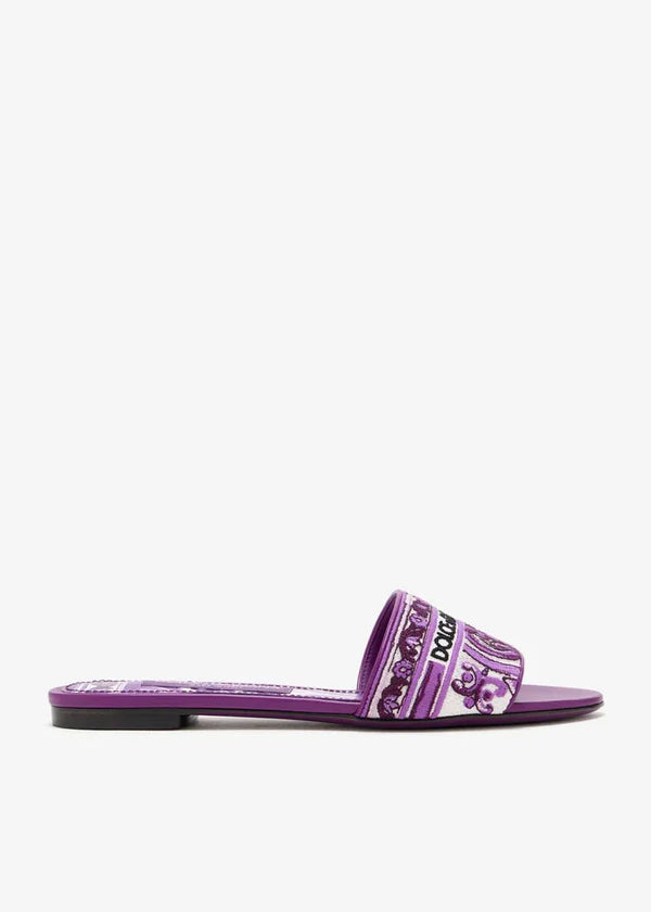 DOLCE & GABBANA Maiolica-Embroidered Slide Sandals
