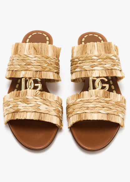 サンダル・ミュール Dolce & Gabbana Raffia braid slides (CQ0646AN217 8B218) DOLCE & GABBANA Braided raffia flat sandals – Elegant Boutique