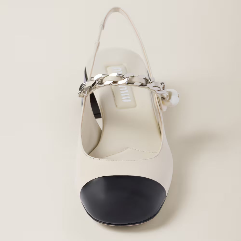 Leather and Patent Leather Slingback Pumps