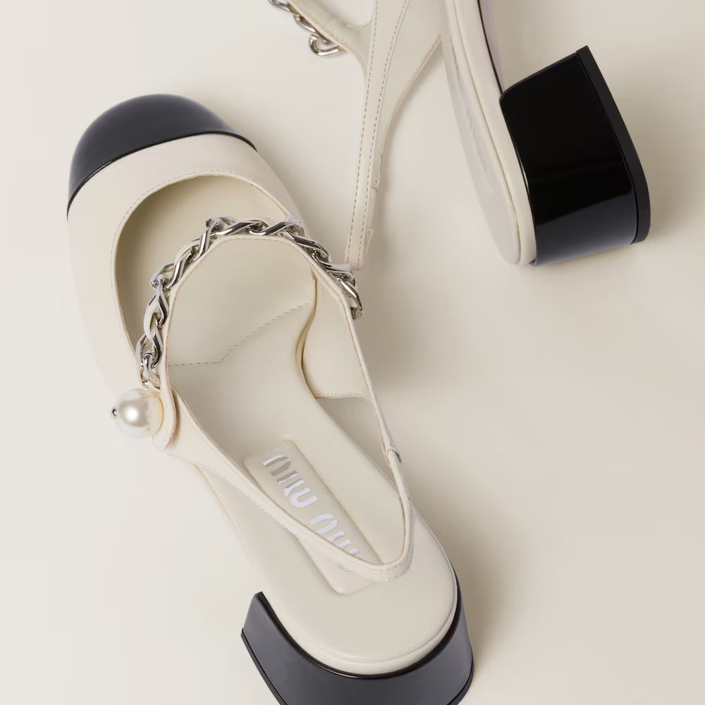 Leather and Patent Leather Slingback Pumps