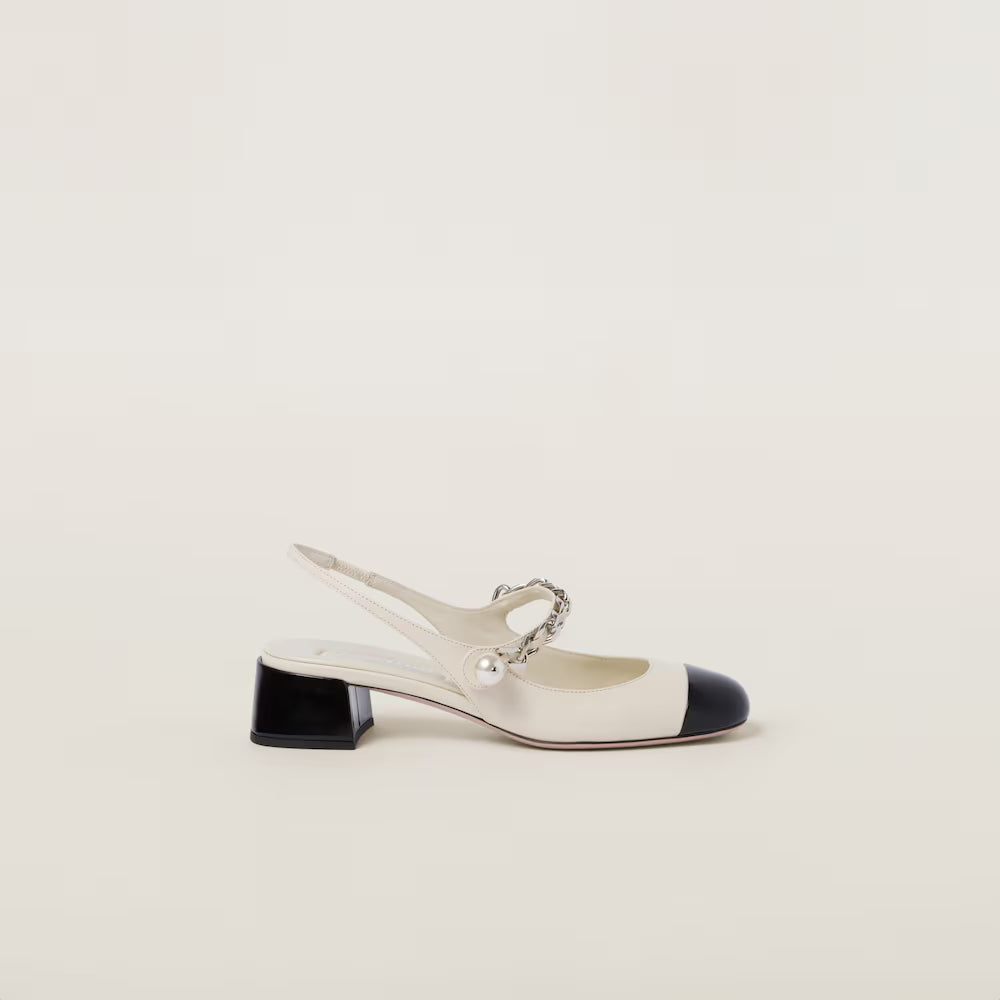 Leather and Patent Leather Slingback Pumps