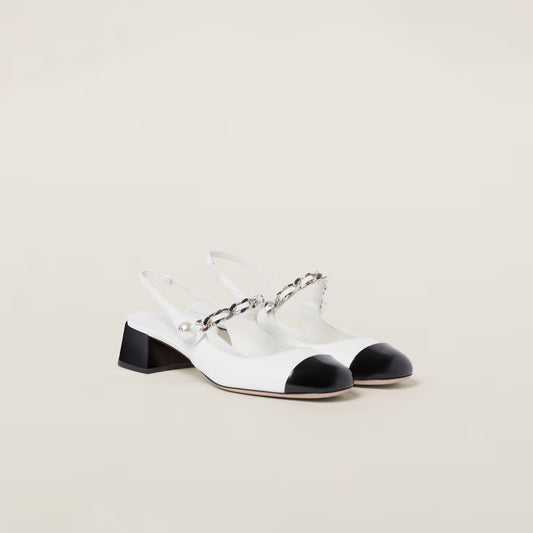Two-Tone Patent Leather Slingback Pumps