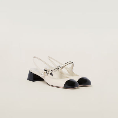 Leather and Patent Leather Slingback Pumps