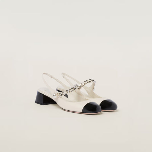 Leather and Patent Leather Slingback Pumps