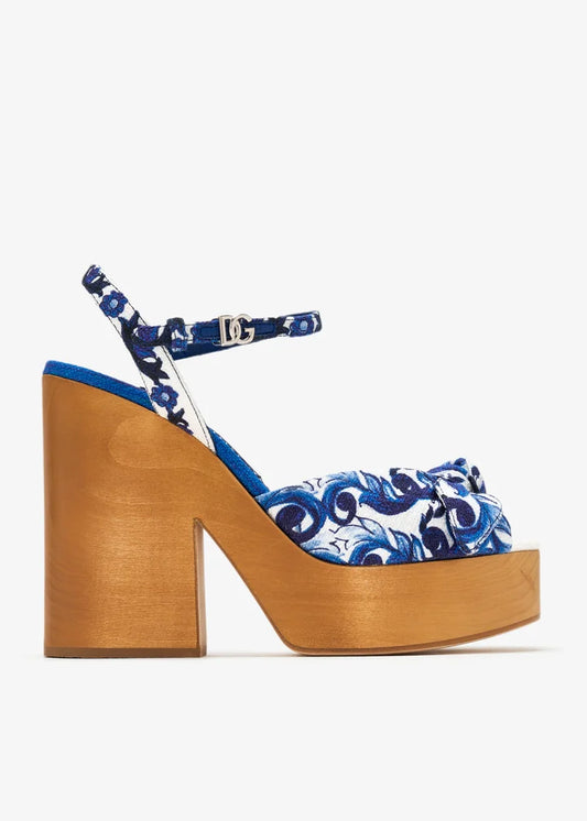 DOLCE & GABBANA Maiolica-print wedge sandals