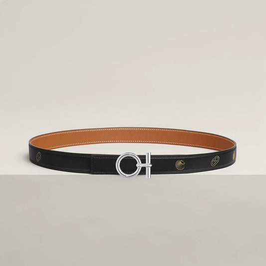 VERT-DE-GRIS / GOLD - NOIR / ÉBÈNE CASAQUE BELT BUCKLE & REVERSIBLE LEATHER STRAP 32 MM